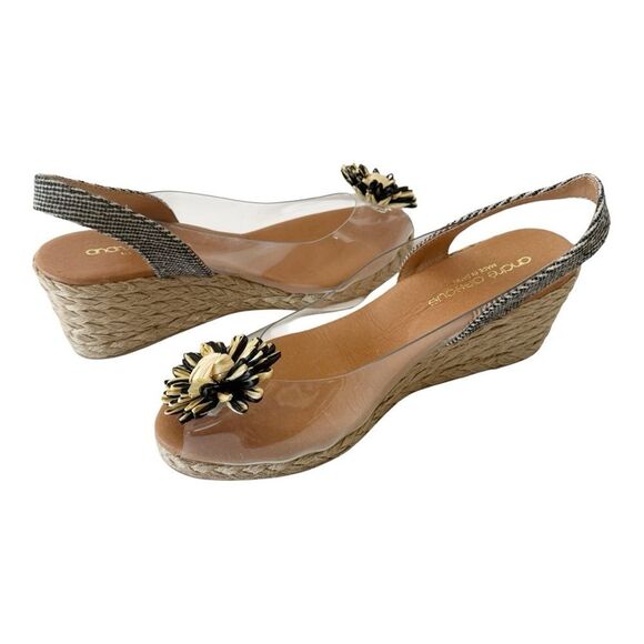 André Assous Aspen Clear Slingback Flower Espadrille Wedge Sandals Size 8.5 - Picture 2 of 7
